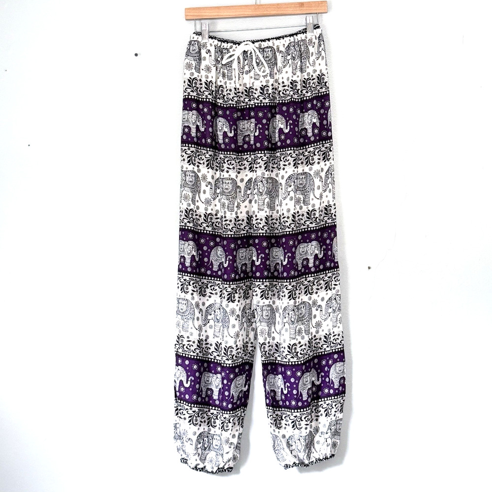 Harem Pants Size Small Purple White Boho Hippie Lounge Relaxed Comfort